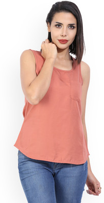 Vero Moda Casual Sleeveless Solid Women Orange Top