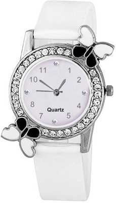 

Keepkart White Stylish Butterfly Dial Studed Diamond Dial Pu Strap Unique Designer Watch For Women And Girls Watch - For Girls