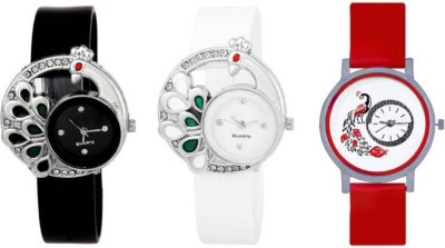 Maan International Black & White & Red Analogue Combo3 Watch  - For Women   Watches  (Maan International)