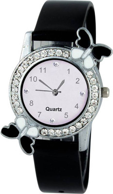 

Keepkart Black Stylish Butterfly Dial Studed Diamond Dial Pu Strap Unique Designer Watch For Women And Girls Watch - For Women