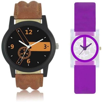 FASHION POOL LOREM & VALENTINE MOST STYLISH & STUNNING FAST SELLING FASTRACK ROUND ANALOG DIAL WATCH COUPLE COMBO OF BLACK ORANGE DIAL & PURPLE COLOR SQUARE DIAL WITH PURPLE & WHITE WATER MARK DIAL GRAPHICS WATCH HAVING BROWN LEATHER & PURPLE COOL & DESIGNER LEATHER BELT WATCHES FOR PROFESSIONAL & P   Watches  (FASHION POOL)