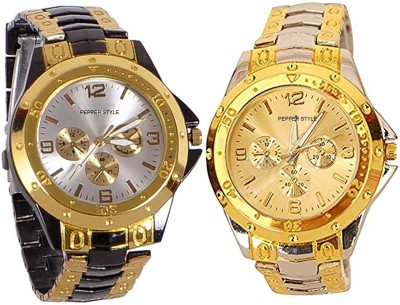 PEPPER STYLE Golden Black Metal And Golden Silver Metal Analogue Watch Boys & Mens STYLE 036 Watch  - For Men   Watches  (PEPPER STYLE)