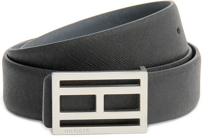

Tommy Hilfiger Men Black, Blue Genuine Leather Belt, Black/grey