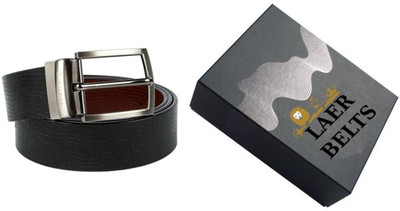 

laer Men & Women Casual Black Genuine Leather Reversible Belt