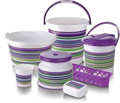 

RATAN STRIP BUCKET 7 PCS BATHROOM SET 16 L Plastic Bucket(Purple)