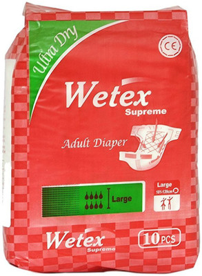 

Wetex SUPREME FOR WAIST SIZE 40"-55" INCHES Adult Diapers - L(10 Pieces)