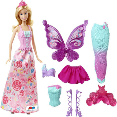 

GRAPPLE DEALS Preety Princess Dresses In 3 Different Looks Like Fairy Tale, Princess And Mermaid Dress Up Doll For Kids.(Multicolor)