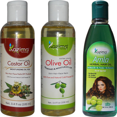 

KAZIMA Combo of Olive Oil + Castor Oil and Amla Herbal Hair Oil (Each 100ML) For Anti Hair Fall Control & Hair Growth Hair Oil(100 ml)