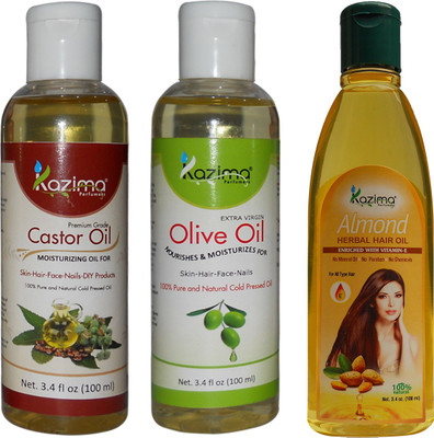 

KAZIMA Combo of Olive Oil + Castor Oil and Almond Herbal Hair Oil (Each 100ML ) For Anti Hair Fall Control & Hair Growth Hair Oil(100 ml)