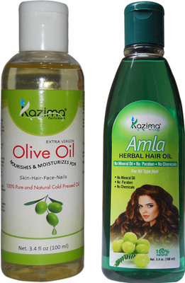

KAZIMA Combo of Olive Oil and Amla Herbal Hair Oil (Each 100ML) For Anti Hair Fall Control, Maintains Healthy Scalp & Promote Hair Growth Hair Oil(100 ml)