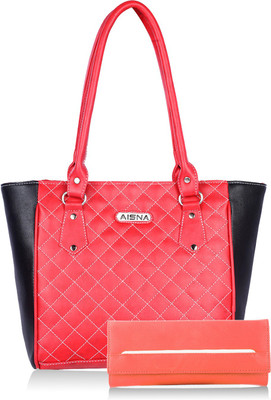

Aisna Hand-held Bag(Red, Black), Black;red
