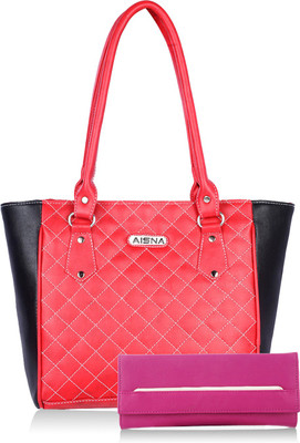

Aisna Hand-held Bag(Red, Black), Black;red