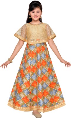 Adiva Girls Maxi/Full Length Party Dress(Beige, Sleeveless)