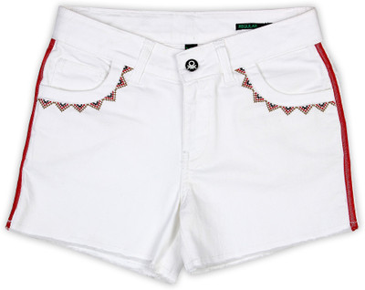 

United Colors of Benetton Short For Girls Casual Solid Cotton(White, Pack of 1, 101