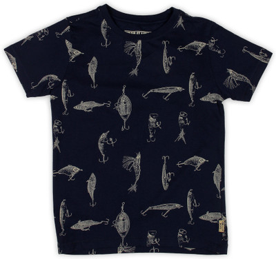 

Flying Machine Boys Printed Cotton T Shirt(Dark Blue, Pack of 1, Navy