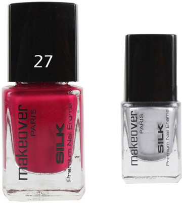 

Makeover Professional Nail Paint Love Affair-27 , Nail Paint Hot Silk Silver-14 Multi(Pack of 2)