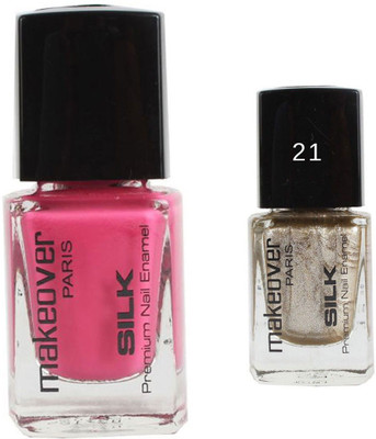 

Makeover Professional Nail Paint Natural Pink-24 , Nail Paint Hot Silk Golden-21 Multi(Pack of 2)