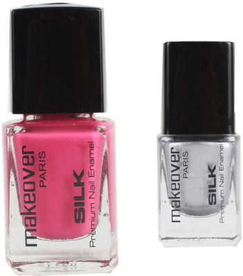 

Makeover Professional Nail Paint Natural Pink-24 , Nail Paint Hot Silk Silver-14 Multi(Pack of 2)