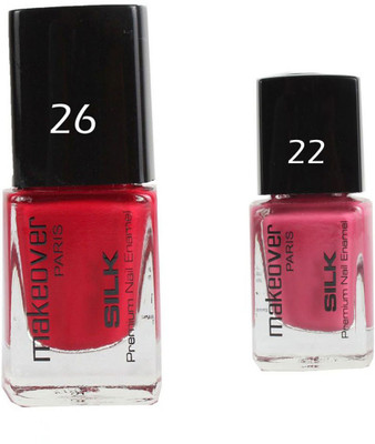 Makeover Professional Nail Paint Cherry Red-26 , Nail Paint Glaze Pink-22 Multi(Pack of 2)