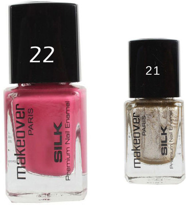 

Makeover Professional Nail Paint Glaze Pink Voltage-22 , Nail Paint Hot Silk Golden-21 Multi(Pack of 2)