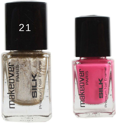 

Makeover Professional Nail Paint Hot Silk Golden-21 , Nail Paint Natural Pink-24 Multi(Pack of 2)