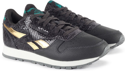 

REEBOK CL LTHR SCARE Running Shoes For Women(Black, Gold, Grey/coal/grn/gld/gry/aly