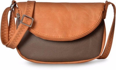 

Baggit Women Casual Tan, Brown PU Sling Bag, Brown;tan