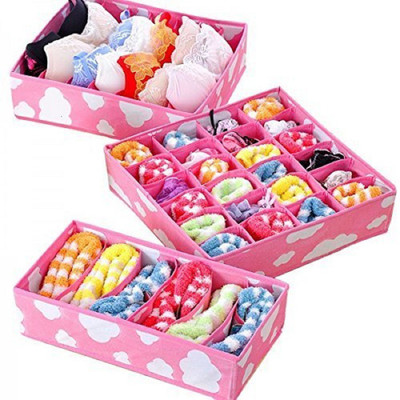 

House of kart Set of 3 Cloud Innerwear Organizer(Pink)
