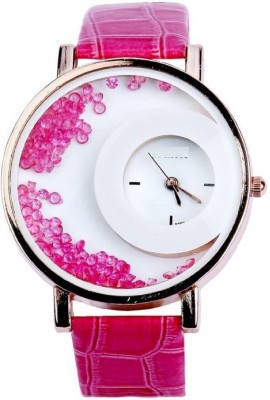 Freny Exim Letest Collation Fancy And Attractive Pink Movable Diamonds In Round Dial With Fashionable Leather Belt Watch  - For Girls   Watches  (Freny Exim)