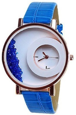 Freny Exim Letest Collation Fancy And Attractive Blue Movable Diamonds In Round Dial With Fashionable Leather Belt Watch  - For Girls   Watches  (Freny Exim)