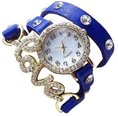 Freny Exim Fancy And Unique Love Bracelet Type Soft Blue Leather Strap Diamond Studded in Round Dial Watch  - For Girls   Watches  (Freny Exim)