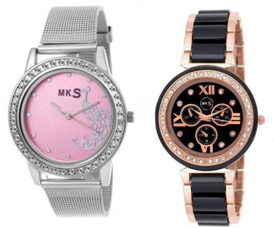 MKS Unique Style Black & Pink Peafowl Combo Watch Watch  - For Girls   Watches  (MKS)
