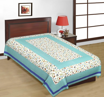 Raj Laxmi 120 TC Cotton Single Floral Bedsheet(Pack of 1, Blue)