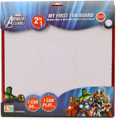 

Marvel avengers 2 in 1 My first fun board for kids in PVC packing Premium quality certified as EN 71 European standard safe for child Sports outdoor Indoor toys for kids Sports development toys Multi colour Includes MDF board Marker Duster Board Game