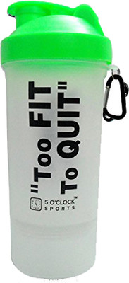 

5 O'Clock Sports Alfa Shaker Bottle - 600 ml- With Extra Compartment for Dry Stuff or Protein Powder 600 ml Shaker(Pack of 1, Green)