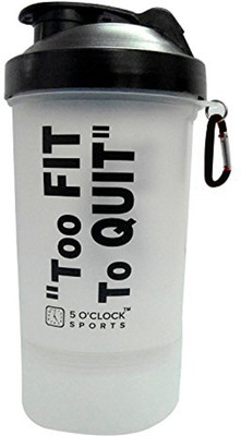 

5 O'Clock Sports Alfa Shaker Bottle - 600 ml- With Extra Compartment for Dry Stuff or Protein Powder 600 ml Shaker(Pack of 1, Black)
