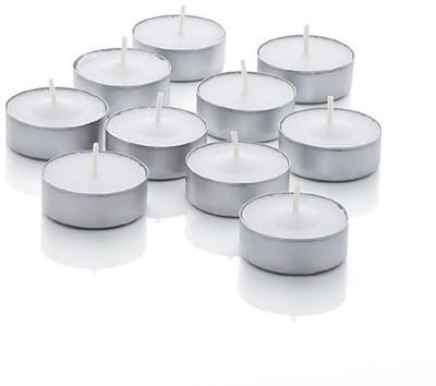 

Menzy 9 Hours Long-Burning & Smoke Free Tealight Candle(White, Silver, Pack of 10), Silver;white