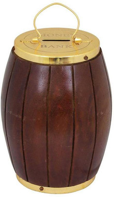 

Craft Art India Wooden Barrel shape Money Bank/Piggy Bank/Coin Bank with Cap {CAI-HD-0318-A/Size(Inch):7.7x6.3x6.3} Coin Bank(Brown)