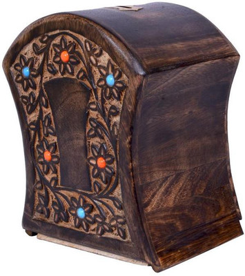 

Craft Art India Decorative Handmade Wooden Money Bank/Piggy Bank/Coin Bank in Barrel Shape with Carving {CAI-HD-0331/Size(Inch):7.3x4x6} Coin Bank(Multicolor)