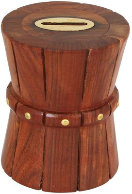 

Craft Art India Decorative Handmade Wooden Money Bank/Piggy Bank/Coin Bank in Damroo Shape {CAI-HD-0319/Size(Inch):5.1x4.1x4.1} Coin Bank(Brown)
