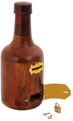 

Craft Art India Decorative Handmade Wooden Bottle Shaped Money Bank/Piggy Bank/Coin Box {CAI-HD-0058/Size(Inch):9x4x4} Coin Bank(Brown)