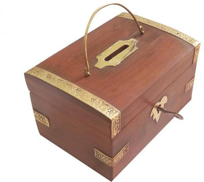 

Craft Art India Decorative Handmade Wooden Money Bank/Piggy Bank/Coin Bank {CAI-HD-0250/Size(Inch):3x4.9x3.5} Coin Bank(Brown)