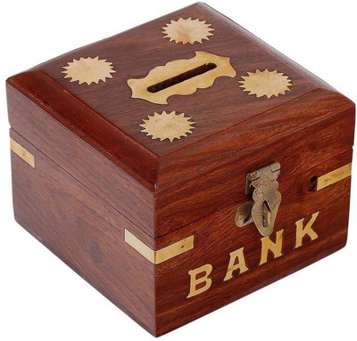 

Craft Art India Decorative Handmade Wooden Square Shape Money Bank/Piggy Bank/Coin Bank {CAI-HD-0198-D/Size(Inch):2.8x4x4} Coin Bank(Brown)