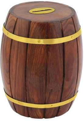 

Craft Art India Decorative Handmade Wooden Money Bank/Piggy Bank/Coin Bank in Barrel Shape {CAI-HD-0274/Size(Inch):5x4x4} Coin Bank(Brown)