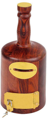 

Craft Art India Decorative Handmade Wooden Bottle Shaped Money Bank/Piggy Bank/Coin Box {CAI-HD-0058-A/Size(Inch):9x4x4} Coin Bank(Brown)