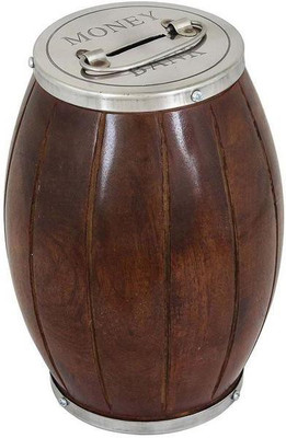 

Craft Art India Wooden Barrel shape Money Bank/Piggy Bank/Coin Bank with Cap {CAI-HD-0317-B/Size(Inch):6.3x5.1x5.1} Coin Bank(Brown)