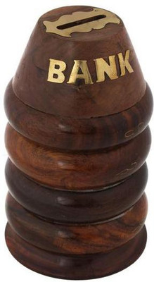 

Craft Art India Decorative Handmade Wooden Money Bank/Piggy Bank/Coin Box {CAI-HD-0014/Size(Inch):6x4x4} Coin Bank(Brown)