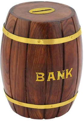

Craft Art India Decorative Handmade Wooden Money Bank/Piggy Bank/Coin Bank in Barrel Shape {CAI-HD-0275-B/Size(Inch):4.5x3.5x3.5} Coin Bank(Brown)