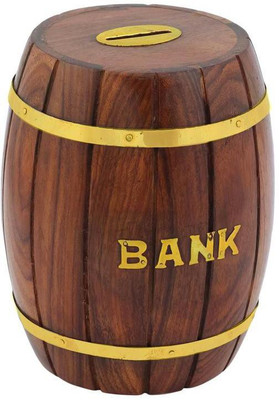 

Craft Art India Decorative Handmade Wooden Money Bank/Piggy Bank/Coin Bank in Barrel Shape {CAI-HD-0275/Size(Inch):6x4.5x4.5} Coin Bank(Brown)