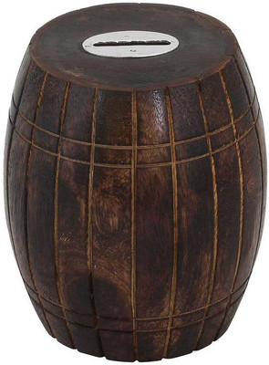 

Craft Art India Decorative Handmade Wooden Money Bank/Piggy Bank/Coin Bank in Barrel Shape {CAI-HD-0323-A/Size(Inch):4.9x4.3x4.3} Coin Bank(Brown)